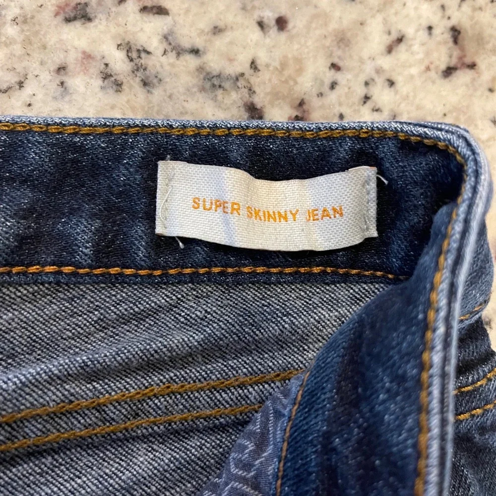 Tory Burch Super Skinny Jean Womens 26 Dark Wash Blue Gold Logo Hardware Denim